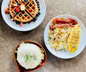 Omelette, Belgian waffle and egg skillet